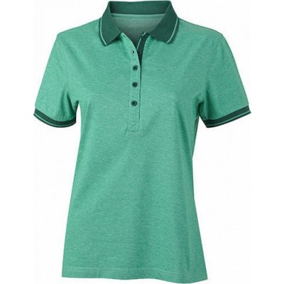 James & Nicholson dámská slim-fit polokošile s kontrastními lemy zelená melange tmavá zelená