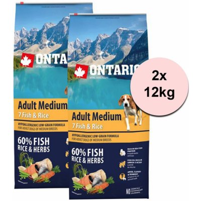 Ontario Adult Medium 7 Fish & Rice 2 x 12 kg