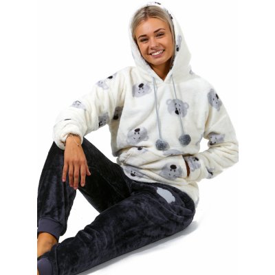 Extra teplá souprava na zimu pro ženy s kapucí plyšový medvídci 1Z1458 bílá – Zboží Dáma