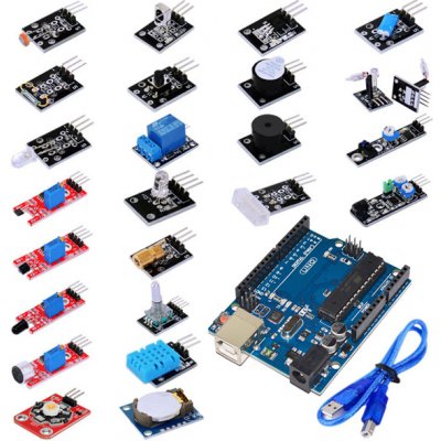 HWKITCHEN Senzor kit - 24 elektronických modulů + precizní klon Arduino UNO R3 HW393 – Zboží Živě