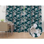 Biante Dekorační závěs TF-058 Květy s eukalyptem na tmavě zeleném 140x200 cm – Hledejceny.cz