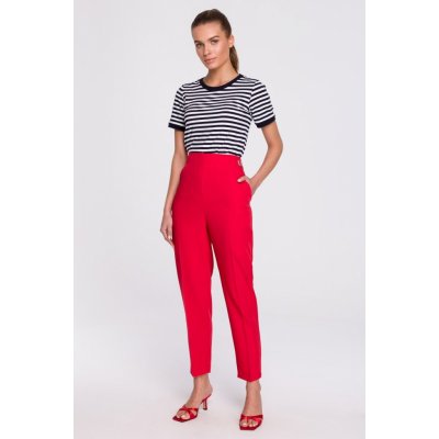 Style Elegantní kalhoty s vysokým pasem S296 červené – Zboží Mobilmania