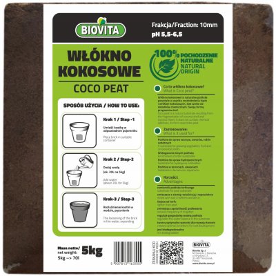 Biovita COCO rašelina kokosové vlákno 10mm briketa 5 kg – Zboží Mobilmania