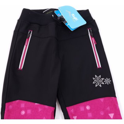 Kugo Dětské oteplené softshellové kalhoty černé + růžová – Zboží Mobilmania