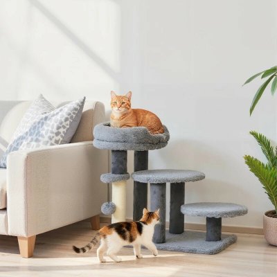 PawHut 3stupňové schody s pelíškem šedé 60 x 40 x 56 cm – Hledejceny.cz