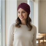 Ebbie bavlněný turban-style TEMNĚ FIALOVÝ – Zboží Dáma