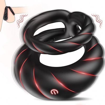 SuperLove Vibrating Dual Cock & Ball Ring Black – Zboží Mobilmania