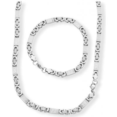 Ewena Pánský náhrdelník s náramkem z chirurgické oceli řecký klíč KA281 – Zboží Mobilmania