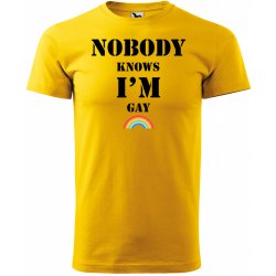 Sablio tričko s potiskem Nobody knows I am gay žluté