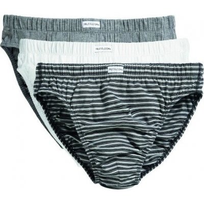 Fruit of the Loom pánské slipy Classic Slip 3 Pack Black Stripe/White/Grey