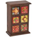 Sanu Babu Dřevěná skříňka s 6 keramickými šuplíky ručně malovaná 24 x 10 x 18 cm – Zboží Dáma