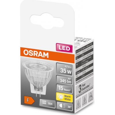 Osram LED žárovka MR11 GU4 4,2W = 35W 345lm 2700K Teplá bílá