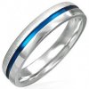 Prsteny Ocelový prsten s modrým pásem půlka lesklá půlka matná D5.3