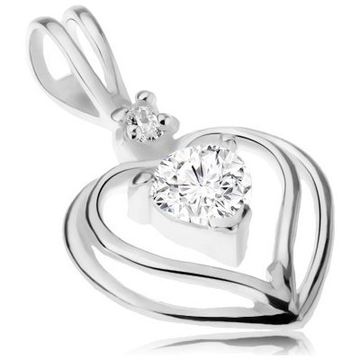 Šperky eshop Stříbrný přívěsek 925 dva obrysy srdcí čiré zirkonové srdíčko SP61.13 – Zboží Mobilmania