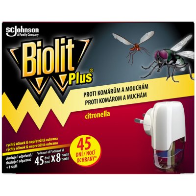 Biolit Plus Elektrický odpařovač s vůní citronelly proti komárům a mouchám 45 nocí