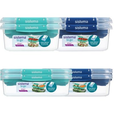 Sistema Sada 4 ks Dělený vodotěsný box na jídlo To Go STAX 2x 2,2 l 2x 1 l zelená modrá – Zboží Dáma