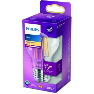 Philips LED žárovka E27 75W 2700K 9W čirá – Hledejceny.cz