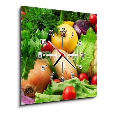 Obraz s hodinami 1D - 50 x 50 cm - fresh fruits and vegetables čerstvé ovoce a zeleninu – Zboží Mobilmania