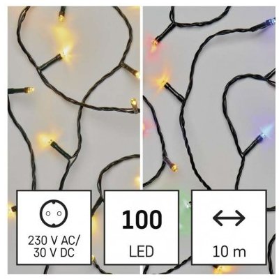 Emos D4H01 LED vánoční řetěz 2v1 10 m venkovní i vnitřní teplá bílá multicolor programy 230VA – Zbozi.Blesk.cz