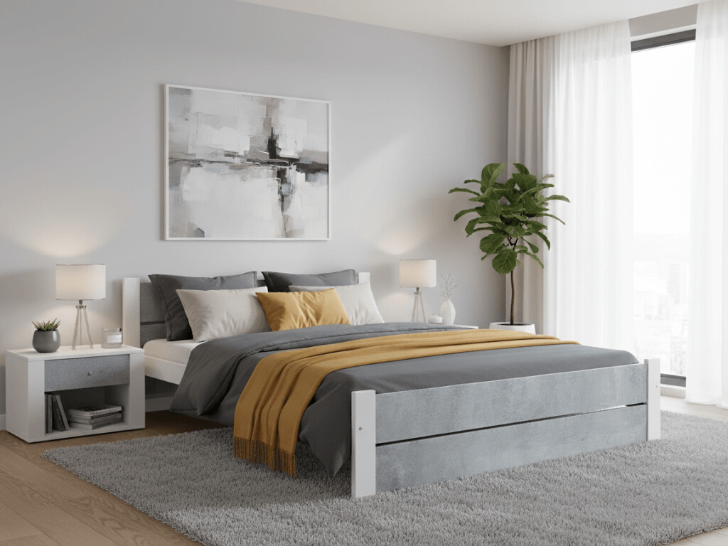 Textilomanie Ikaros Double beton / bílá s lamelovým roštem Matrace Somnia 18 cm