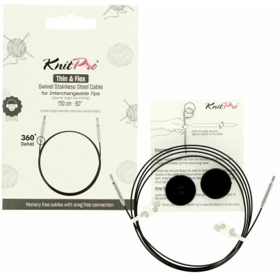 Knitpro Thin & Flex otočná černá lanka na jehlice 94 cm – Zboží Dáma