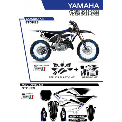 UFO kompletní sada plastů YAKIT324001 PLUS sada samolepek (dýhy) YAMAHA YZ 125/250 22 v sadě přední tabulka (YA04860) a kryty tlumičů (YA04814) STOKES barva černá - | Zboží Auto