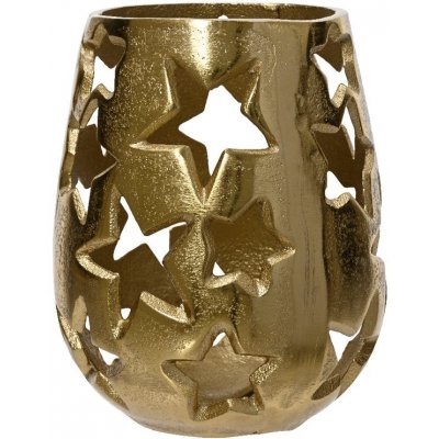 Vánoční kovový svícen s hvězdami zlatý 15,5x12,5 cm