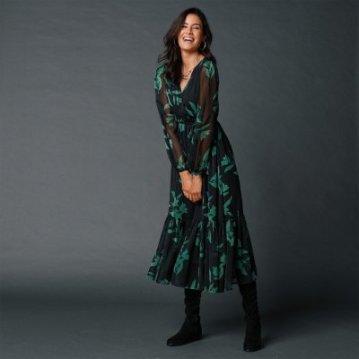 Blancheporte dlouhé šaty s volány a potiskem černá/zelená – Zboží Dáma
