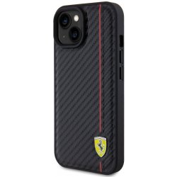 Ferrari PU Leather Carbon Vertical Red Line iPhone 15 černé