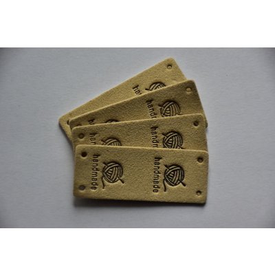 Koženkový štítek půlený Hand made klubko 5x2cm béžový – Hledejceny.cz