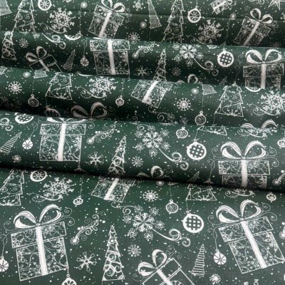 Vánoční bavlněná látka, metráž, šíře 160 cm, Vánoční vzor na Zeleném – Zboží Dáma