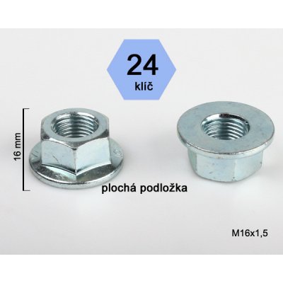 Kolová matice M16x1,5 plochá dosedací plocha, otevřená, klíč 24, výška 16 mm – Zboží Mobilmania