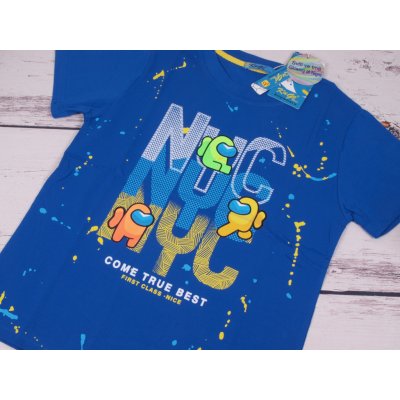 triko tričko Kugo NYC modré krátký rukáv SVÍTÍ VE TMĚ – Zboží Mobilmania