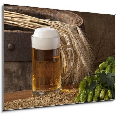 Skleněný obraz 1D - 100 x 70 cm - beer with barley and hops pivo s ječmenem a chmelem – Zbozi.Blesk.cz