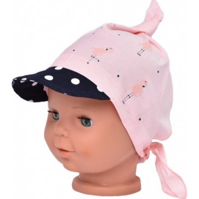 Dětský bavlněný šátek s kšiltem na zavazování Baby Nellys Plameňák růžový