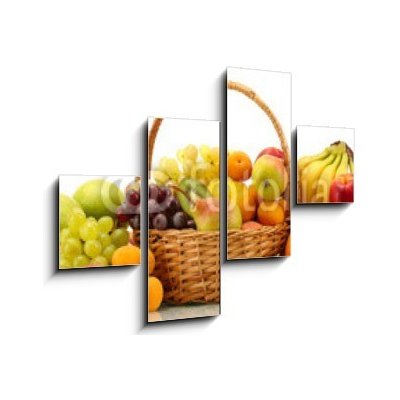 Obraz 4D čtyřdílný - 120 x 90 cm - Assortment of exotic fruits in basket isolated on white Sortiment exotických ovoce v koši izolovaných na bílém