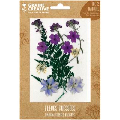 Sušené lisované květiny a listy - fialové lobelky a fialky