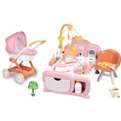 Smoby Set domeček pro panenku elektronický Cocoon Nursery Soft Baby Nurse a hluboký kočárek s textilním potahem – Hledejceny.cz
