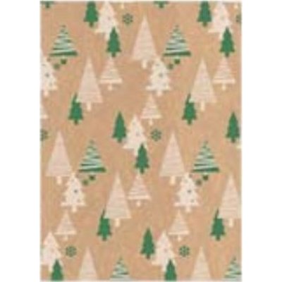 Ditipo Dárkový balicí papír 70 x 200 cm Vánoční KRAFT Zelené, béžové stromky – Zboží Mobilmania