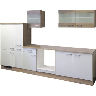 Flex Well Kuchyňský blok Samoa 300 cm barva čela bílá sonoma dub matná barva korpusu sonoma dub – Sleviste.cz
