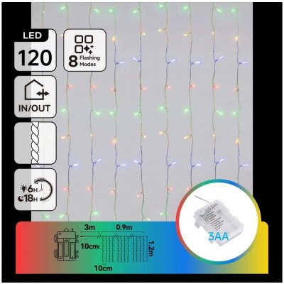 Aigostar B.V. LED Venk vánoční řetěz 120xLED/8 funkcí 3xAA 3,9x1,2m IP44 multicolor B10303AFQH – Hledejceny.cz