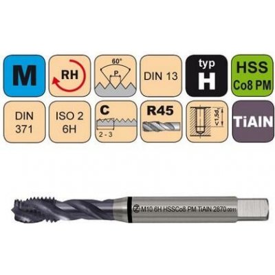 NÁSTROJE CZ Závitník strojní M3x0,5 ISO2 HSSCo5 PM TiAlN DIN 371 RSP40 - 2870 - CZZ2870-M3-ISO2 – Hledejceny.cz