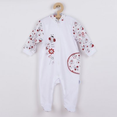 Overal kojenecký bavlna BERUŠKA bíllý s červenou – Zboží Mobilmania