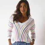 Pulovr s proužky a výstřihem do V bílá vícebarevná – Zbozi.Blesk.cz