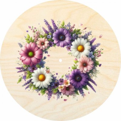 Chráněná dílna Dřevěný svět Dno nebo víko na košík - barevný věnec Velikost: 15 cm, Typ dna nebo víka: Víko s otvorem na knopku – Sleviste.cz