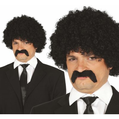 Černá kudrnatá paruka s knírem – Zboží Dáma