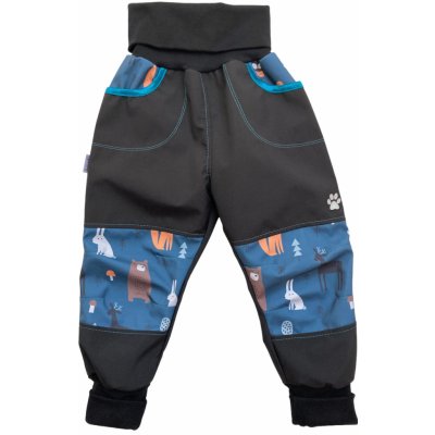 Vyrobeniny Dětské softshellové kalhoty bez zateplení modré se zvířátky