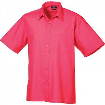 Premier Workwear pánská popelínová pracovní košile s krátkým rukávem růžová sytá