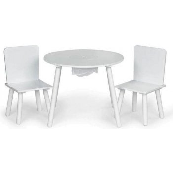 Ecotoys kulatý dřevěný stůl se dvěma židličkami bílý