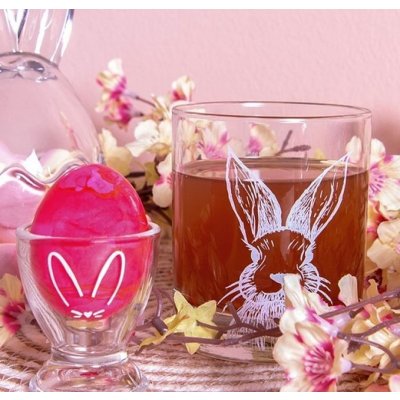 Clayre Eef transparentní skleněný kalíšek na vajíčko s králičími oušky Ø 5*6 cm – Zboží Dáma